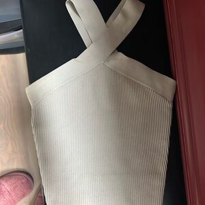 Two!! Aritzia Beige Ribbed Cross-Strap Top and ribbed tube top